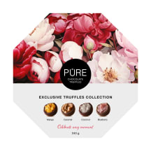 Piimašokolaadi- ja tumeda šokolaadi trühvlite assortii Pure 240g