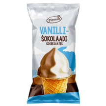 Premia vanilli- ja šokolaadi koorejäätis vahvlitopsis 70g/140ml