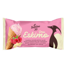 Koorejäätis vaarika- ja valge šokolaadimaitseliselise täidisega vahvlikoonuses Onu Eskimo 84g