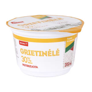 Pasterizuota grietinėlė RIMI, 30 % rieb., 200 ml Pasterizuota grietinėlė RIMI, 30 % rieb., 200 ml