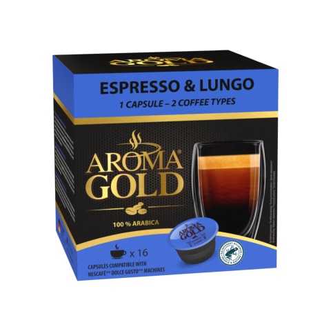 Kav. kaps. AROMA GOLD ESPRESSO & LUNGO, 128 g