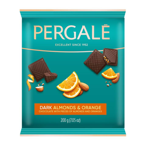 Šokolaad tume Pergale mandli ja apelsinitükkidega 200g