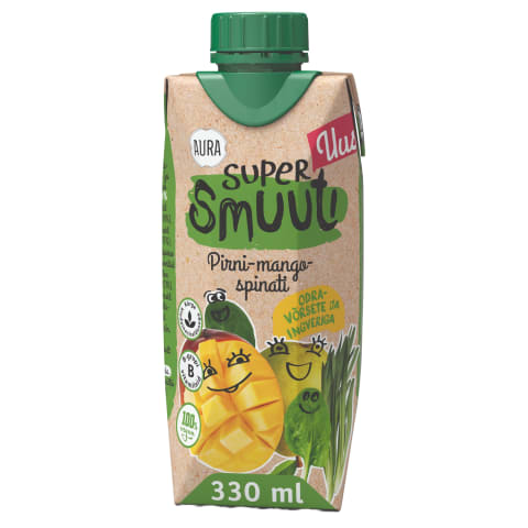 Supersmuuti Pirni-mango-spinati, AURA SMOOTHIE, 330ml