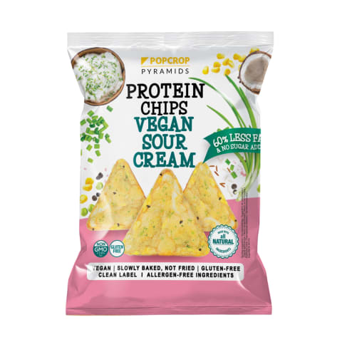 Vegan proteiinikrõpsud Popcrop hapukooremaitselised  magusainetega 60g