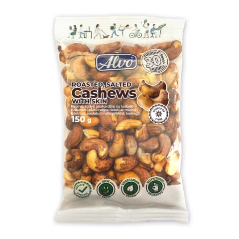 India pähklid röstitud, soolatud koorega Alvo 150g
