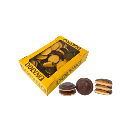 Biskviitküpsis Dolyna apelsinimaitselise täidisega tumedas glasuuris 500g