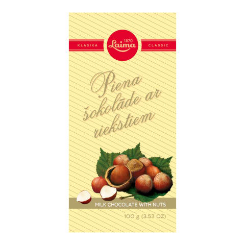 Piena šokolāde Laima ar riekstiem 100g