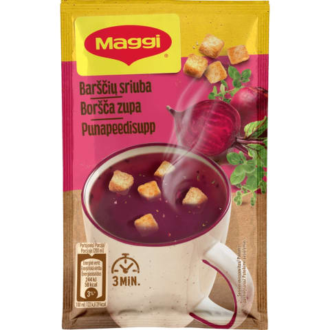 Borščs Maggi ar grauzdiņiem ātri pagatav. 16g