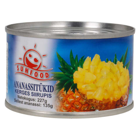 Ananassitükid siirupis Sunfood 227g/135g