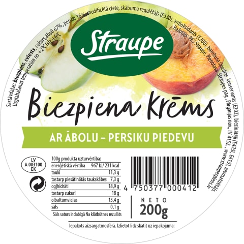 Biezp.krēms Straupe sald.ābolu - persiku 200g