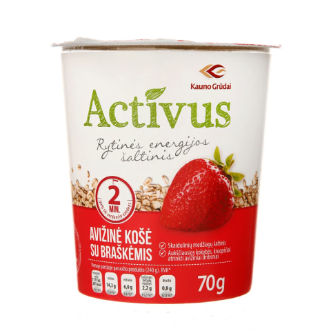 Avižinė košė su braškėmis ACTIVUS, 70 g
