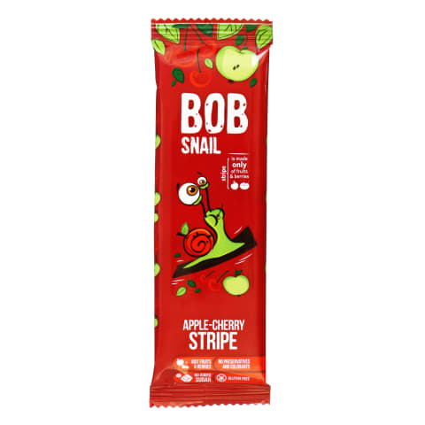 Obuolių ir vyšnių juostelės BOB SNAIL, 14g