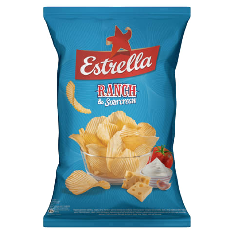 Čipsi Estrella siera-tomātu-sīpolu-krēj. 130g