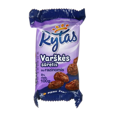 Varškės sūrelis su razinomis RYTAS, 8 %, 100g