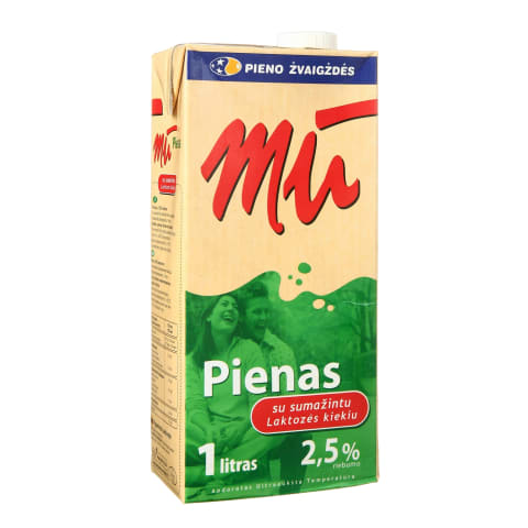 Pienas be laktozės MŪ, UAT, 2,5 % rieb., 1 l