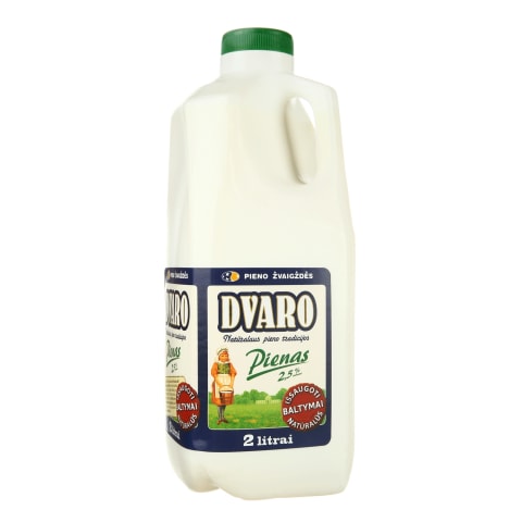 DVARO pienas, 2,5 % rieb., 2 l