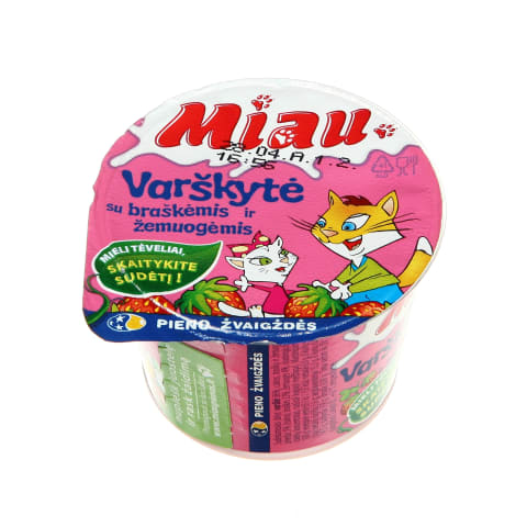 Ekol. varškytė su žemuogėmis MIAU, 6 %, 100 g