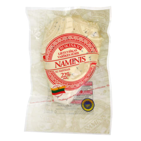 Rokiškio NAMINIS varšk. sūris kmyn., 22%, 1kg