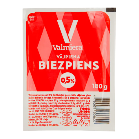 Vājpiena biezpiens Valmiera 0,5% 180g