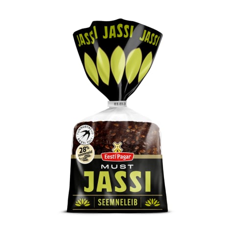 Must Jassi seemneleib 1/2 viilutatud, EESTI PAGAR, 310 g