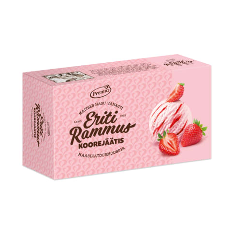Maasika-koorejäätis maasikatoormoosiga Eriti Rammus 480g/1l