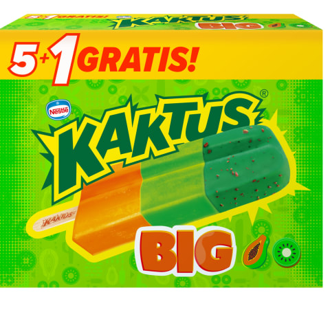Jäätis papaia-kiivisorbett närimiskummimaitselise glasuuriga ja kuivatatud maasikatükkidega Kaktus 6x78g/75ml