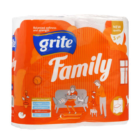 Tualetin. popierius GRITE FAMILY, 3sl., 4rit.
