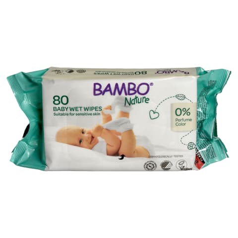 Drėgnos servetėlės BAMBO NATURE, 80 vnt.