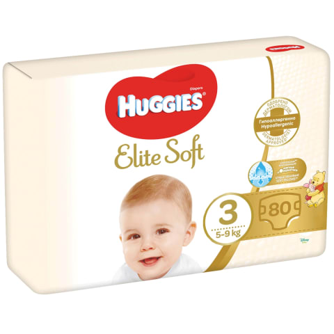 Sauskelnės HUGGIES ELITE SOFT 3, 5-9kg, 80vnt