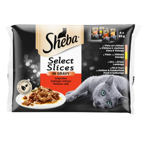 Kiisueine Sheba lihaga, kastmes, 4 x 85 g