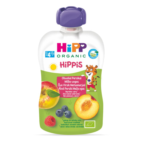 Õunapüree virsiku ja metsamarjadega BIO, HIPPIS, 100 g
