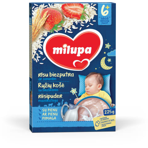 Rīsu biezputra Milupa zemeņu 6m 225g