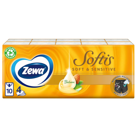 Taskurätikud Softis Soft & Sensitive 4-kihiline, ZEWA, 10x9 tk/pk