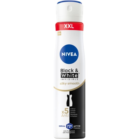 Deodorant Black&White Silky Smooth naistele, NIVEA, 250 ml