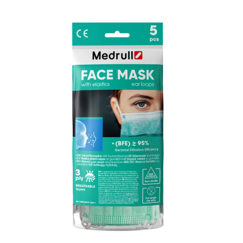 Medicīnis. maskas Medrull ar gumijām 3-sl. N5