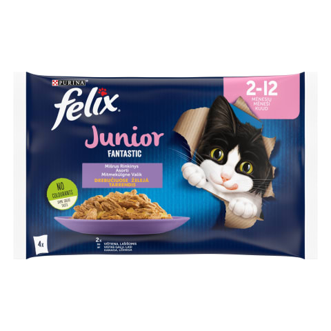 Kačių ėdalas FELIX JUNIOR su vištiena, 4x85 g