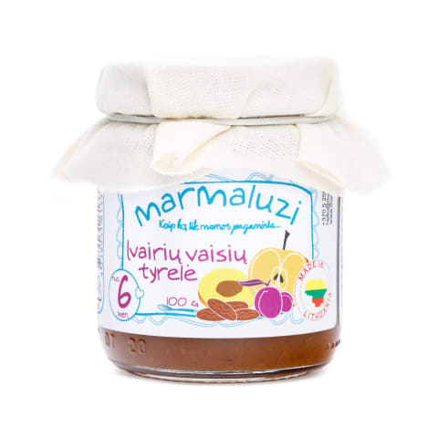 Įv. vaisių tyrelė MARMALUZI 100g, 6 +