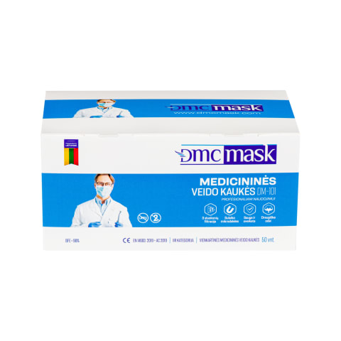 Medicininės veido kaukės mėlynos DM-101 50vnt