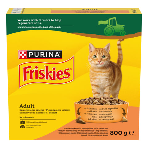 Kuivtoit täiskasvanud kassidele Friskies Adult kana ja k öögiviljadega 800g