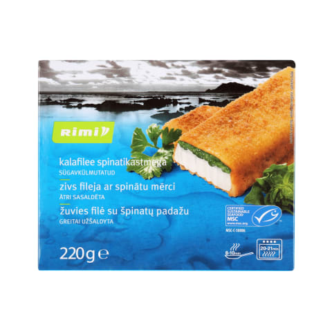 Žuvies filė su špin. RIMI, MSC,45 % žuv.,220g