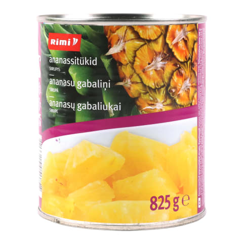 Kons. ananasų gab. sirupe RIMI, 825 g / 490 g
