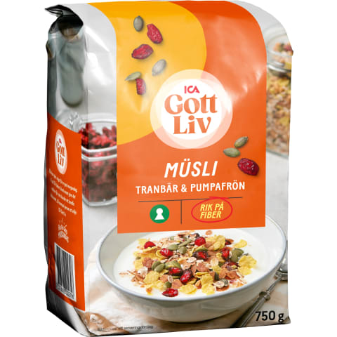 Müsli ICA jõhvikate, kõrvitsaseemn. 750g