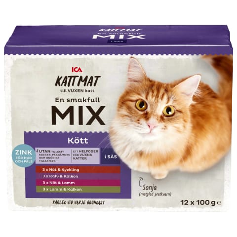 Kaķu barība ICA gaļas mix mērcē 12x100g
