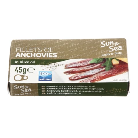 Ančiuvių filė alyvuogių aliejuje SUN&SEA, 45g