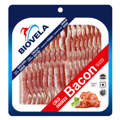 Šaltai rūkytas bekonas BIOVELA, I r., 200g