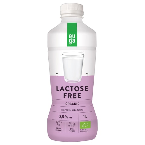 Ekologiškas pienas be laktozės AUGA, 2,5%, 1l