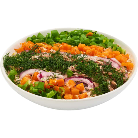 Sluoksniuotos daržovių salotos su tunu, 1kg