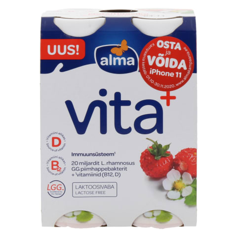 Jogurtijook Vita+ metsmaasika laktoosivaba 4x100g, ALMA, 400g