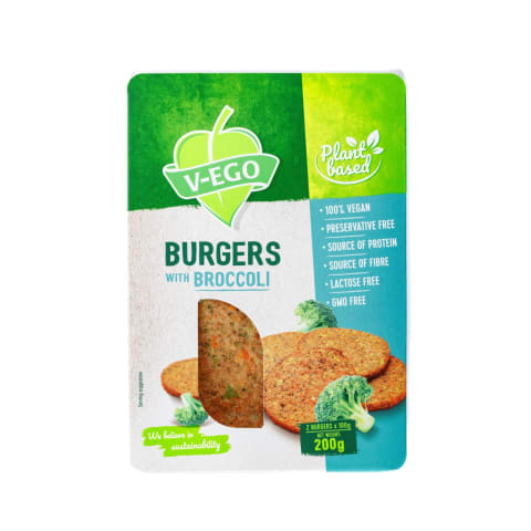 Vegānu burgeri V-ego ar brokoļiem 200g