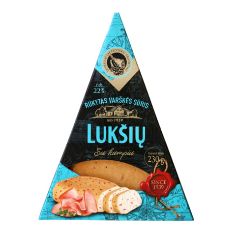 LUKŠIŲ rūk. varšk. sūris su kumpiu, 22 %,230g